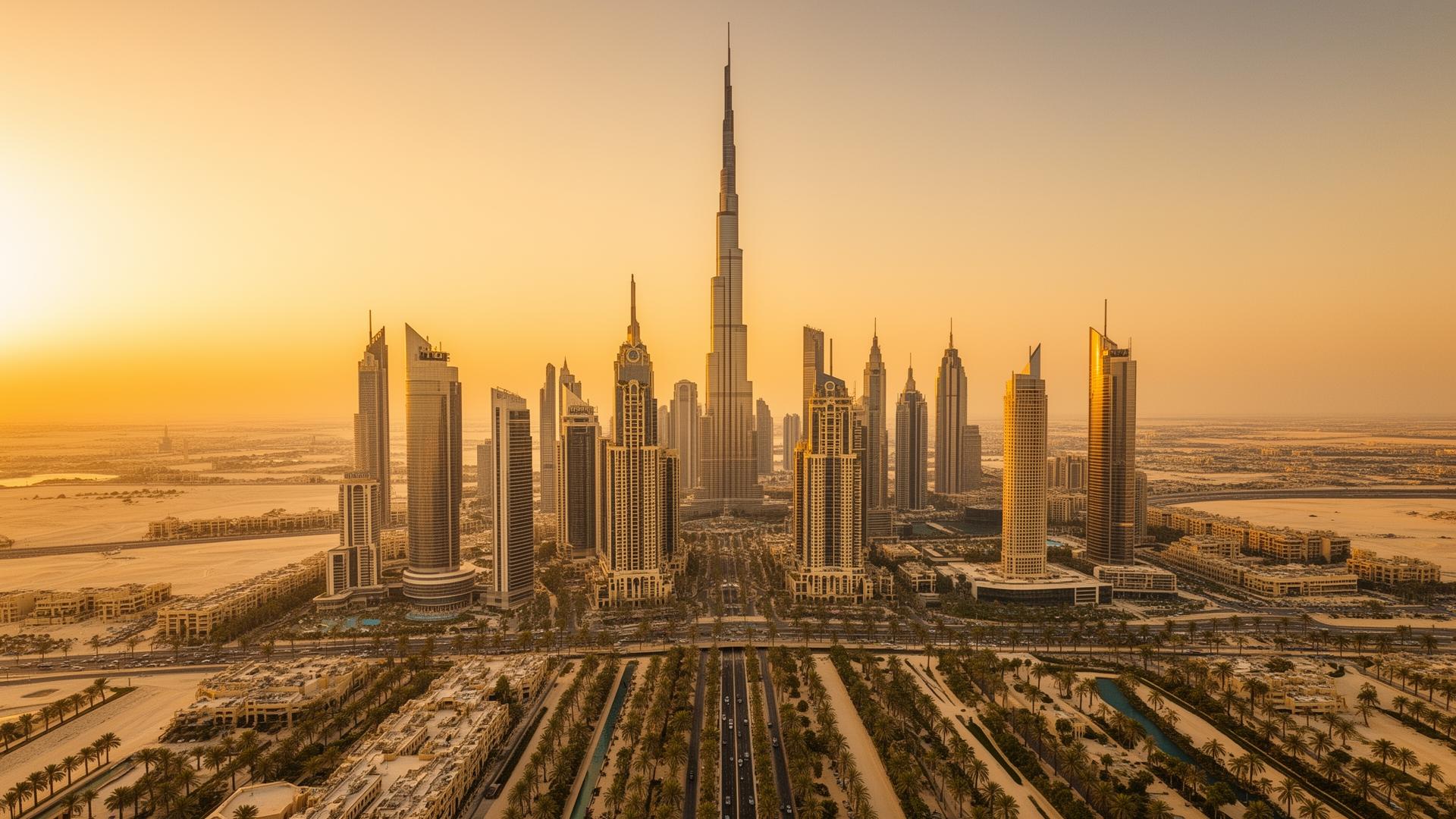 Dubai skyline at golden hour